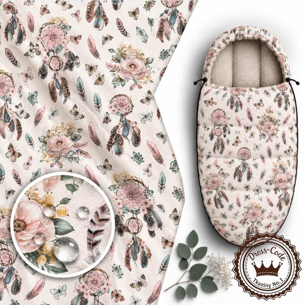 Lovely Flowers Boho na białym tle- Poliester wodoodporny