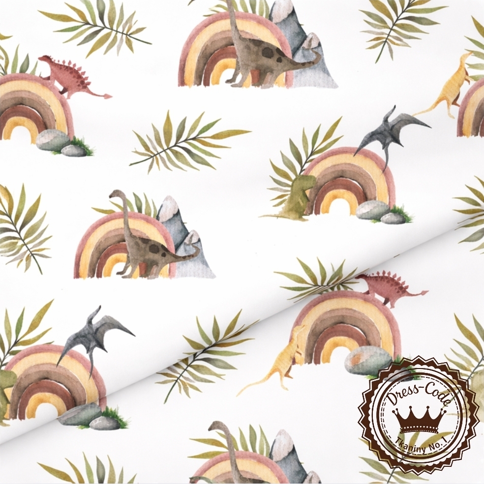 Dino i tęcze- Bawełna Premium