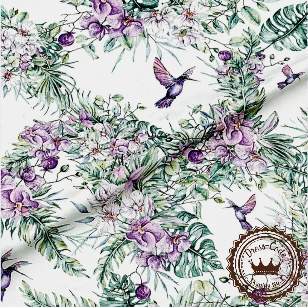 Kolibry i storczyki- Bawełna Premium