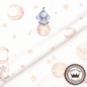 Słoniki i białe misie na białym tle- Bawełna Premium