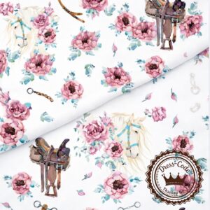Konie i kwiaty- Bawełna Premium