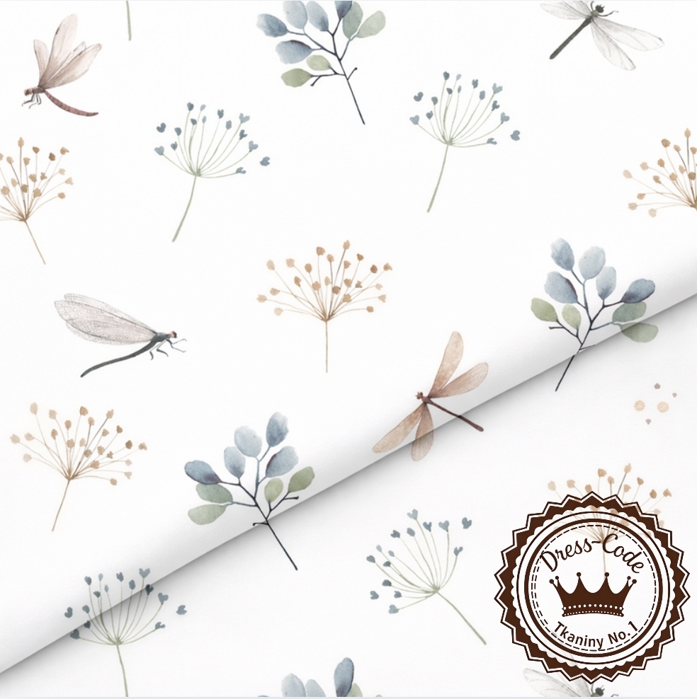 Listki i ważki brązowe- Bawełna Premium