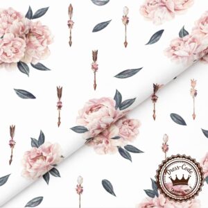 Piwonie i strzały na białym tle- Bawełna Premium