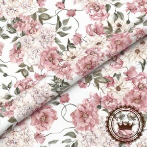 Biało-różowy ogród akwarelowy- Bawełna Premium