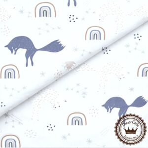 Wilki i tęcze na błękitnym tle- Bawełna Premium
