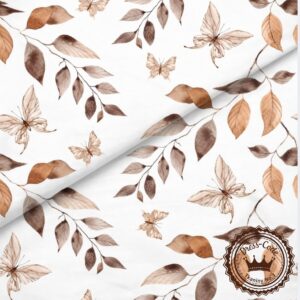 Karmelowe gałązki i motylki- Bawełna Premium