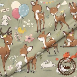 Przyjaciele z lasu na tle khaki- Bawełna Premium