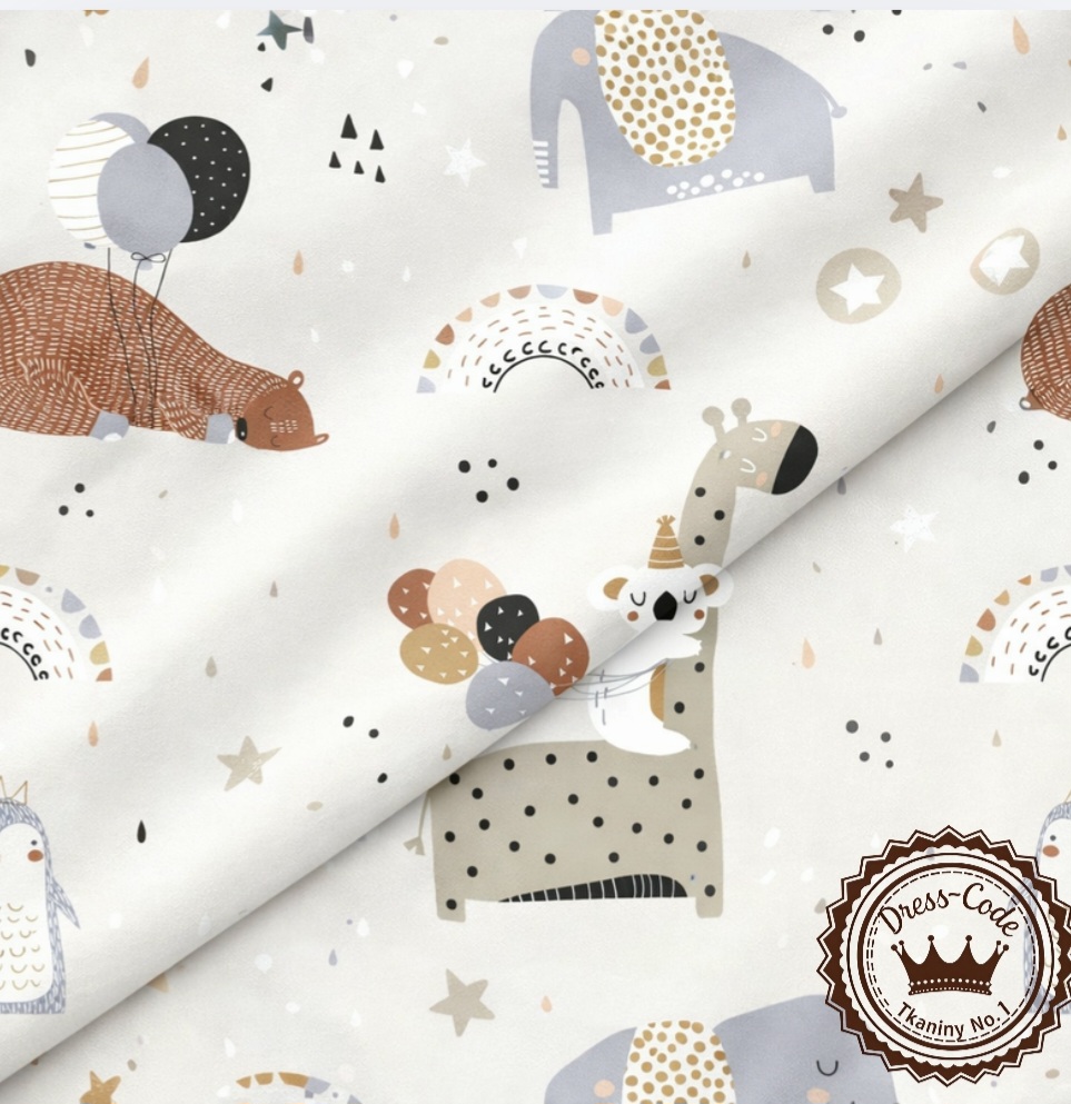 Zwierzątka i balony- Poliester wodoodporny