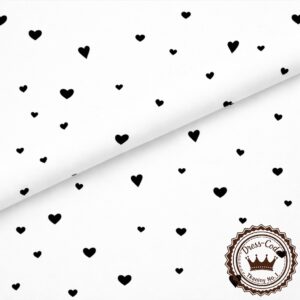 Serduszka czarne na białym tle- Bawełna Premium