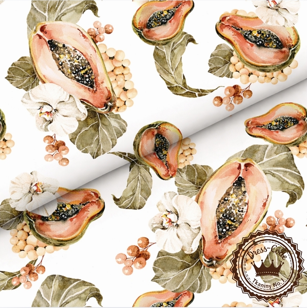 Papaya i orchidee - Bawełna Premium