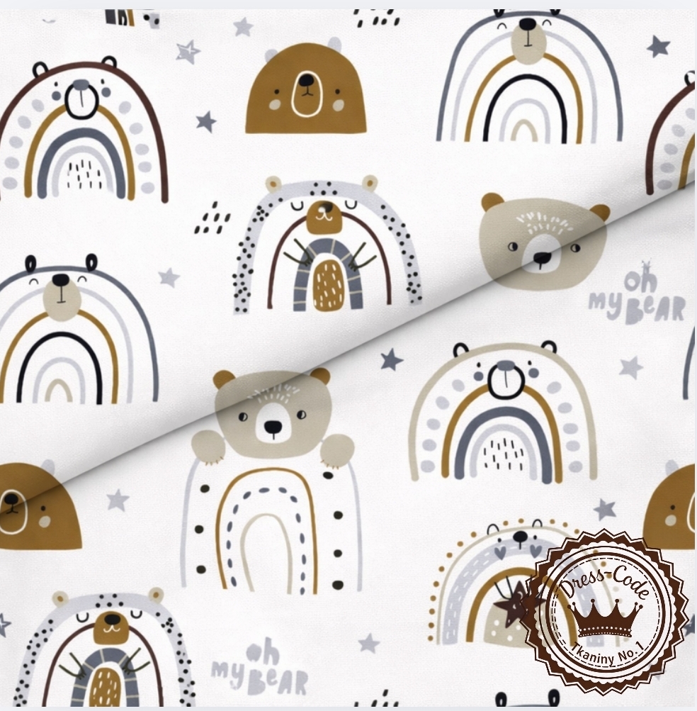 Misie i Tęcze- Bawełna Premium