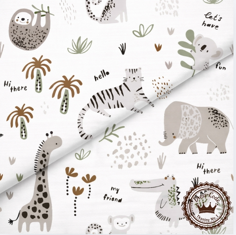 Zoo w odcieniach szarości- Bawełna Premium