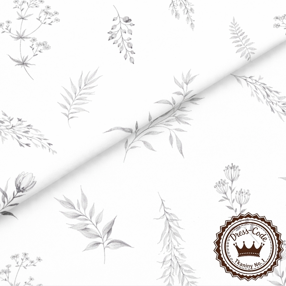 Trawy i gałązki w odcieniu szarości - Bawełna Premium