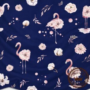 Różane Flamingi na granatowym tle- Bambus 100%