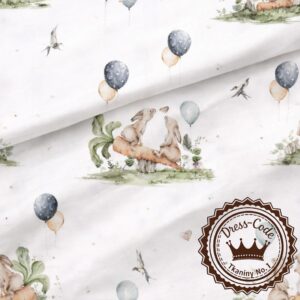 Króliczki i granatowe baloniki- Bawełna Premium