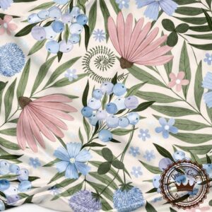 Retro ogród na pudrowym różowym tle- Bambus 100%