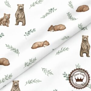 Niedźwiadki i zielone gałązki- Bawełna Premium