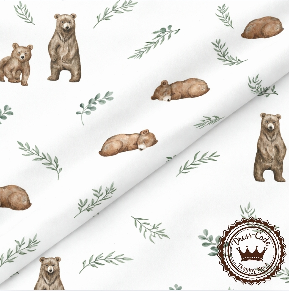 Niedźwiadki i zielone gałązki- Bawełna Premium