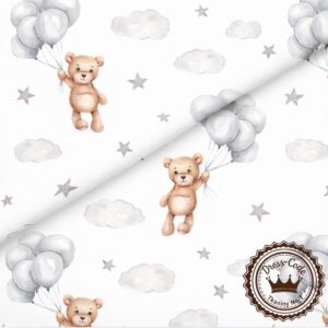 Misie z szarymi balonami- Bawełna Premium