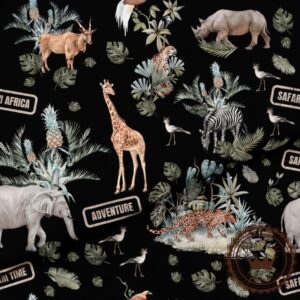 Safari na czarnym tle- Bawełna Premium