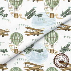 Samoloty i balony- Bawełna Premium