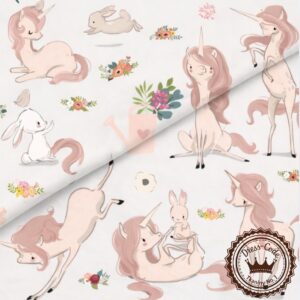 Słodkie jednorożce na popielatym tle- Bawełna Premium