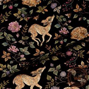 Sarenki jak wyszywane na czarnym tle- Bawełna Premium