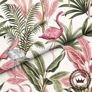 Lady Flamingo na białym tle- Bawełna Premium