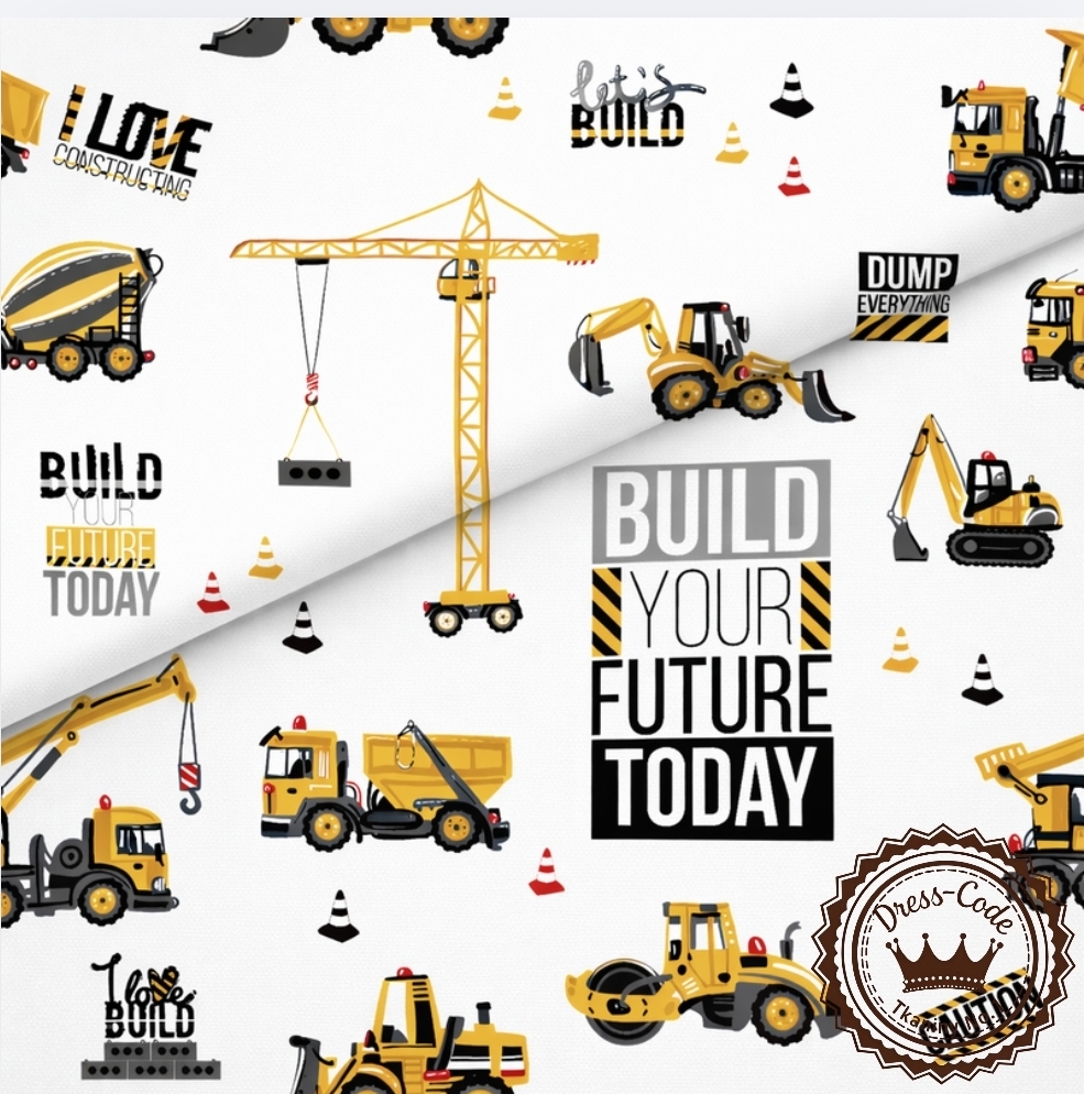Plac budowy na białym tle- Bawełna Premium