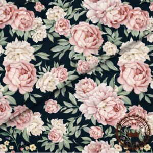 Night Peony Garden na czarnym tle- Bawełna Premium