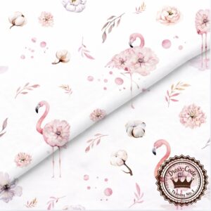 Różane Flamingi na białym tle- Bawełna Premium