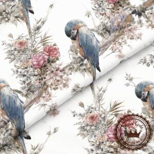 Rajskie Papugi na kwitnących drzewach- Bawełna Premium