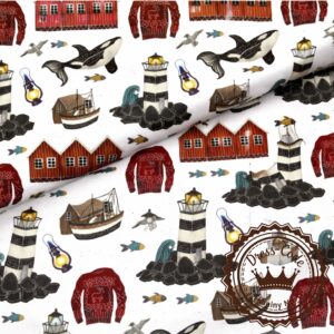 Nordycka wioska białym tle - Bawełna Premium