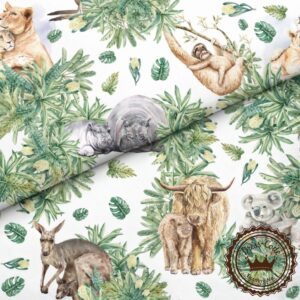 Egzotyczne zwierzaki na białym tle - Bawełna Premium