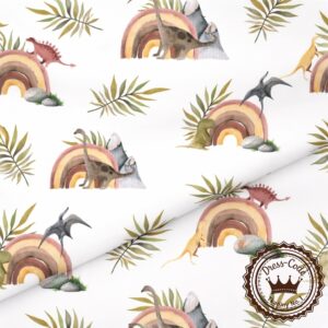 Dino i tęcze- Bawełna Premium