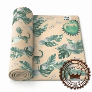 Dino i Monstery zielone na kawowym tle - Dresówka pętelka Premium+, Druk cyfrowy