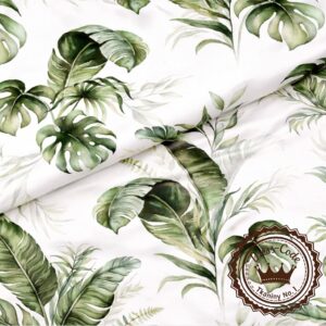 Monstery i Liście Bananowca na białym tle- Bawełna Premium