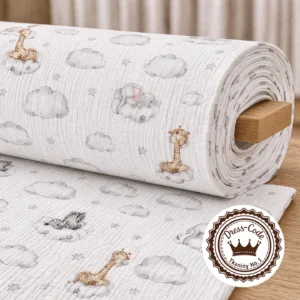 Safari na chmurkach- Muślin bawełniany 100% Druk cyfrowy