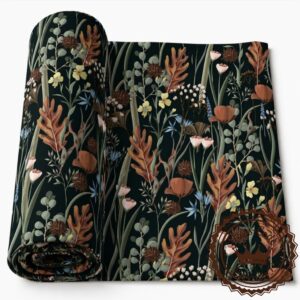 Jesienna łąka na czarnym tle- Dresówka pętelka Premium+, Druk cyfrowy