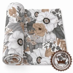 Kwiaty szare i rude- Dresówka pętelka Premium+, Druk cyfrowy