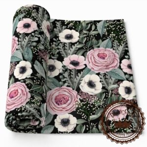 Leśne kwiaty na czarnym tle- Dresówka pętelka Premium+, Druk cyfrowy