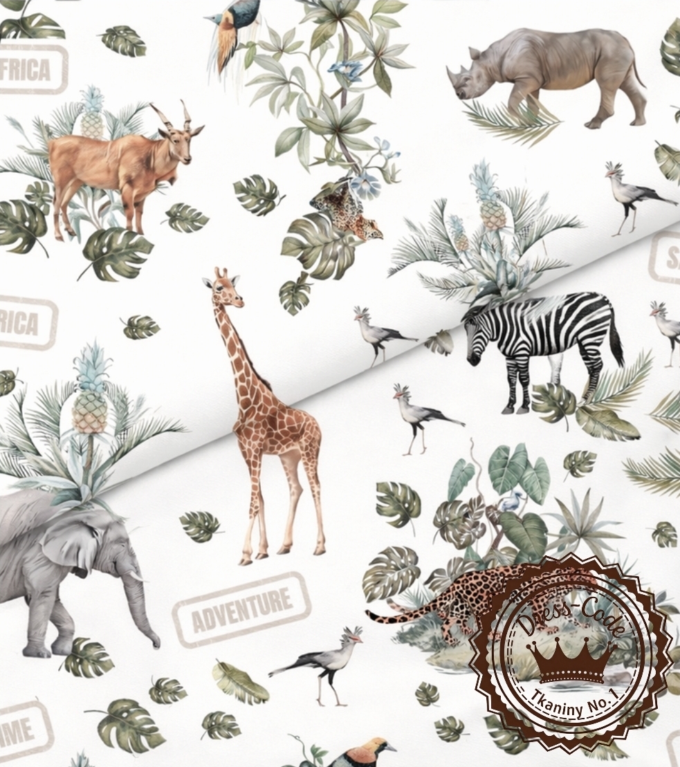 Safari na białym tle- Bawełna Premium