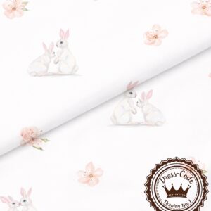 Wiosenne zajączki i kwiaty wiśni- Bawełna Premium