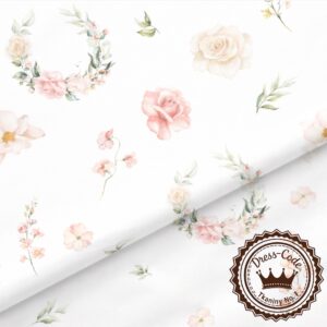 Różane wianki na białym tle- Bawełna Premium