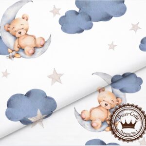 Misie i granatowe chmurki- Bawełna Premium