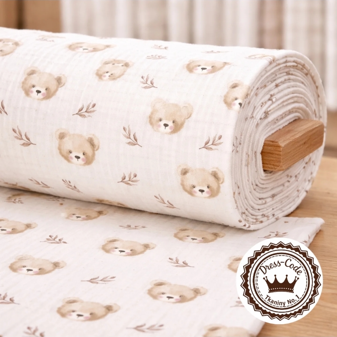 Mały miś- Muślin bawełniany 100% Druk cyfrowy