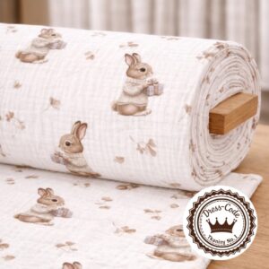 Beżowe zajączki-  Muślin bawełniany 100% Druk cyfrowy